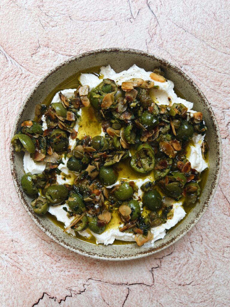 Ricotta With Crushed Olives, Almonds & Lemon - Liv Kaplan | Healthy Recipes